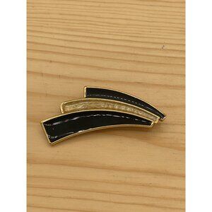 Monet Gold & Black Enamel Brooch Curved Design